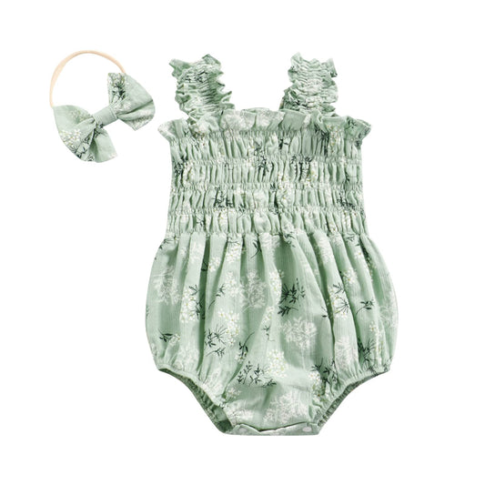 FOMOYUU Infant Newborn Baby Girl Ruffle Sleeveless Romper Summer Clothes Outfit with Cute Floral Print Jumpsuit