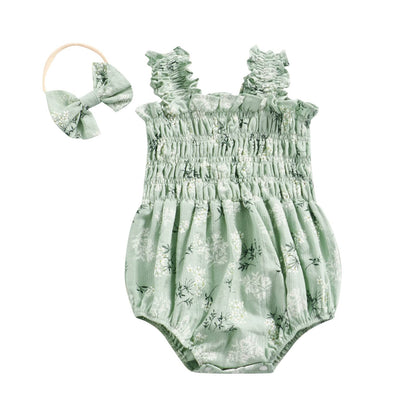 FOMOYUU Infant Newborn Baby Girl Ruffle Sleeveless Romper Summer Clothes Outfit with Cute Floral Print Jumpsuit