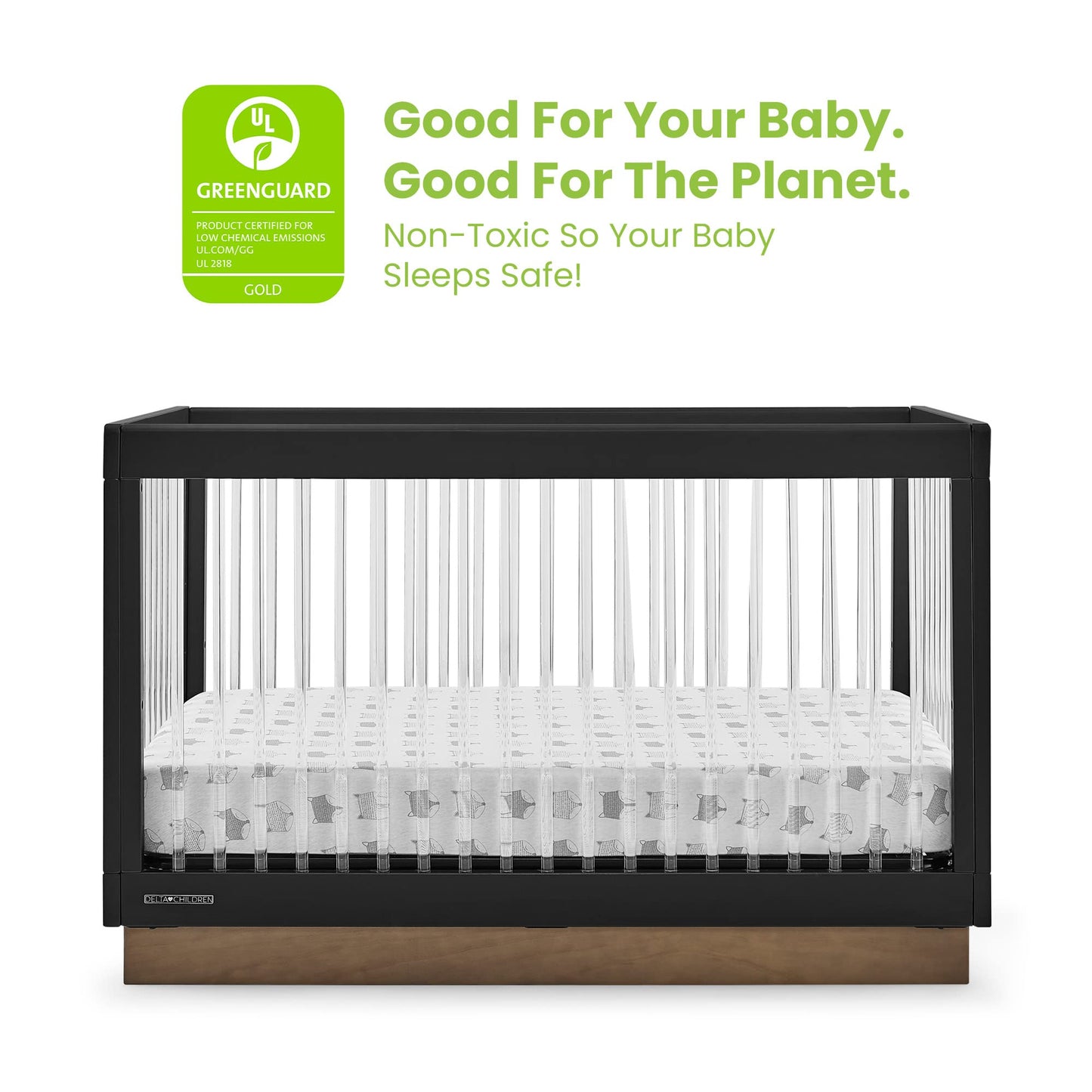 Delta Children James Acrylic 4-in-1 Convertible Crib - Greenguard Gold Certified, Midnight Grey/Acorn