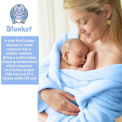 Newborn Baby Gift Set | Baby Gift Basket | Newborn Blanket, Wooden Teether, Security Blanket, Cap, Baby Bibs, Socks & Greeting Card (Blue)