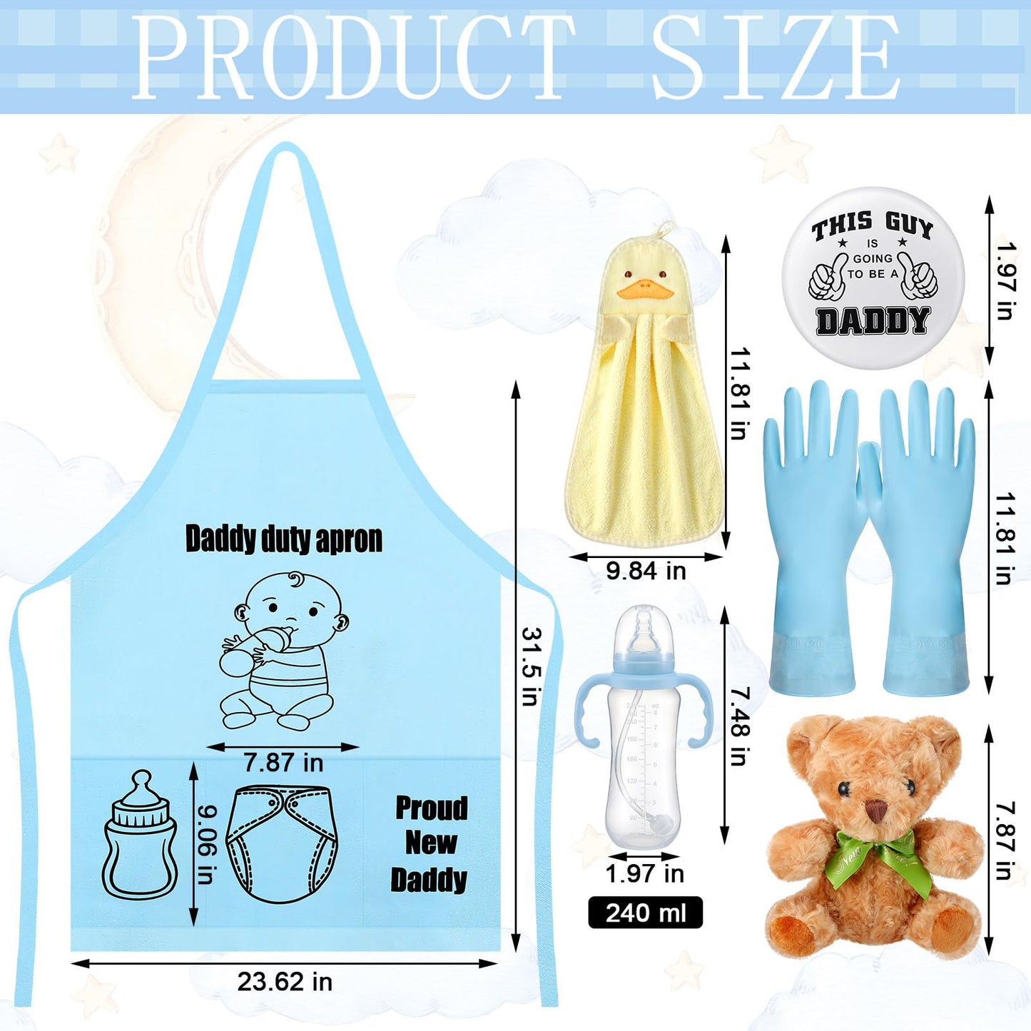 7 Pcs Daddy Duty Apron Diaper Duty Apron New Dad Gifts for Baby Shower Gender Reveal First Time New Dad Gifts (Black,Classic)