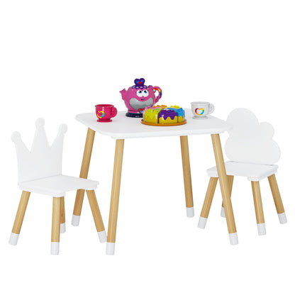 UTEX Kids Wood Table and Chair Set, Kids Play Table with 2 Chairs,3 Pieces Kids Round Table for Toddlers, Girls, Boys,White