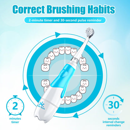 DADA-TECH Toddler Electric Toothbrush Kids Age 1-2-3 Years Old, Baby Electric Toothbrush with LED Light 2 Minutes Timer 4 Vibrating Heads for Infants Toothbrush 6 to 12 Months and Up (Pink Penguin)