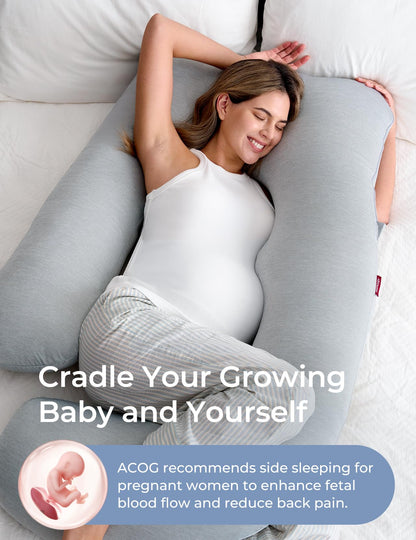 Momcozy Pregnancy Pillows for Sleeping, U Shaped Full Body Maternity Pillow with Removable Cover - Support for Back, Legs, Belly, HIPS for Pregnant Women, 57 Inch Pregnancy Pillow for Women, Grey
