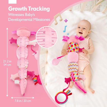 hahaland Tummy Time Toys for Babies 0-6 Months - Musical Axolotl Plush with Rattle, Teether, Mirror, Squeaky, Crinkle - Infant Toys 0-12 Months Baby Gifts