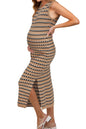 OUGES Women's 2025 Summer Maternity Dress Knit Sleeveless Crewneck Midi Dress Side Slit Striped Bodycon Sweater Dress