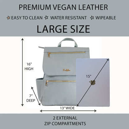 Premium Vegan Leather Diaper Bag Backpack – Large Designer Baby Bag, Stylish Diaper Backpack with Stroller & Crossbody Straps & Multiple Compartments (Powder Blue)