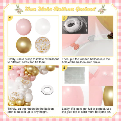 Pink and White Balloon Arch Kit, 138 Pcs Pink and Gold Balloon Garland Arch Kit Include Pastel Pink White Gold Confetti Balloons for Birthday Baby Shower Wedding Bridal Shower Party