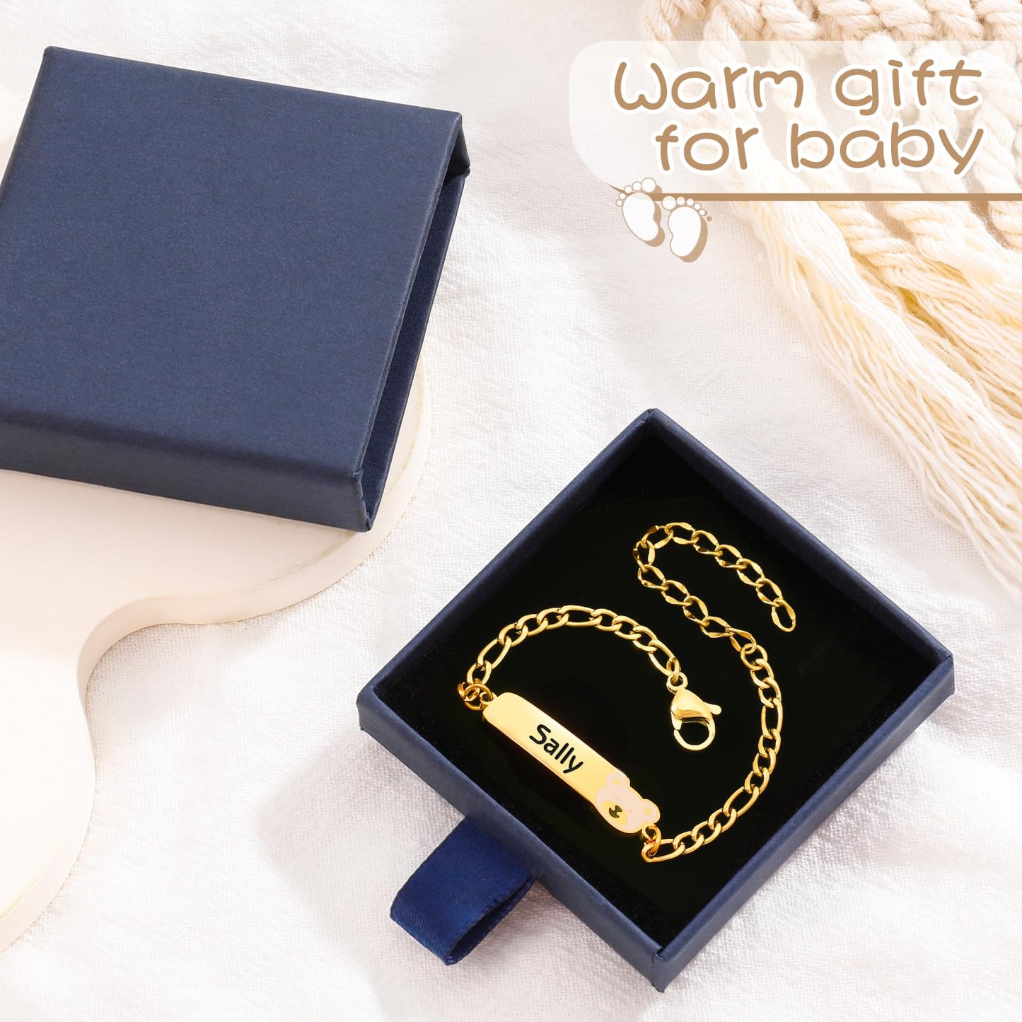 Personalized Baby Name Bracelet, 18K Gold Plated Customized Bracelets Id Protection Bracelet New Born Birthday Gift for Toddler Girls Boys