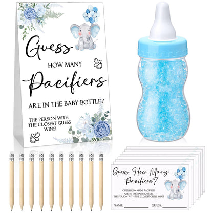 Roowest 512 Pcs Baby Shower Games Guess How Many Pacifiers Sign 100 Small Guessing Games 10 HB Pencils 750ml Milk Bottle 400 Acrylic Pacifiers Decoration for Guest Gender Reveal(Pink,Bear)