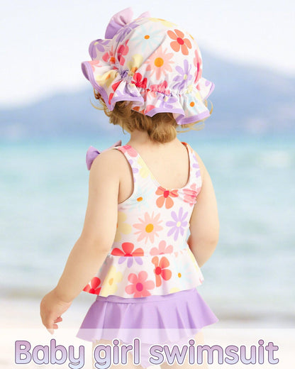 Mioglrie Baby Infant Swimsuit Girl Toddler Bathing Suit Girl Summer Beach Bikini Tankini Swimwear Hat 3-24 Months 2t-5t