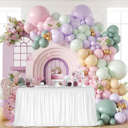 157pcs Pastel Pink and Purple Balloon Arch Garland Kit, Pink Purple Teal Light Green Nude Metallic Gold Latex Balloons for Baby Shower Spring Garden Tea Party Decorations