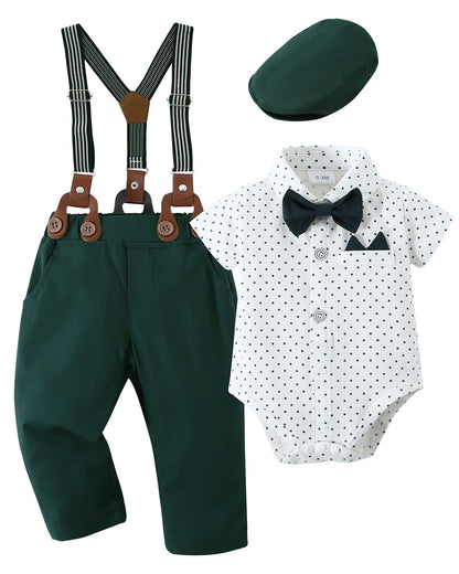 YALLET Baby Boy Clothes Suit Newborn Infant Gentleman Outfits, Formal Dress Shirt+Bowtie+Suspender Shorts Wedding Party Set