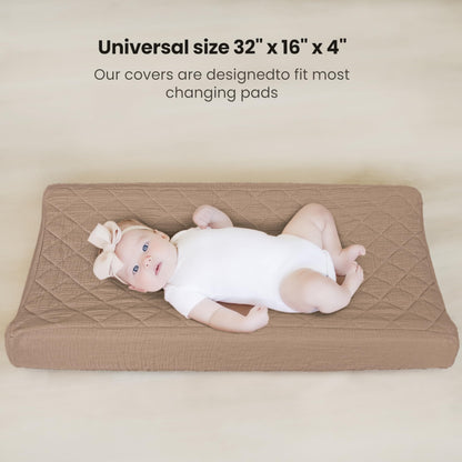 Konssy Waterproof Muslin Changing Pad Cover 2 Pack, Quilted Cotton Fitted Diaper Chang Table Cover, Soft Changing Pad Sheets for Girls Boys (Blossom,Pink)