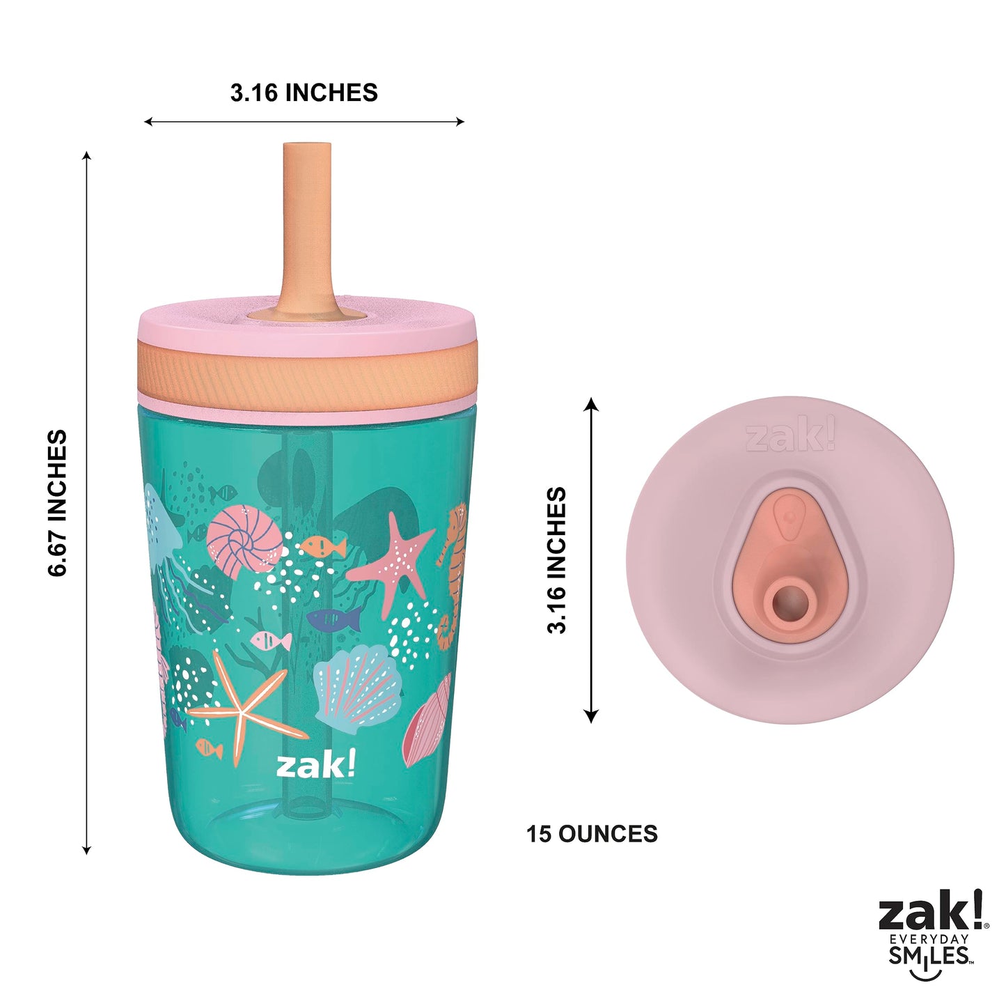 Zak Designs Disney Princess Kelso Toddler Cups For Travel or Home, 15oz 2-Pack Plastic Sippy Cups, Leak-Proof For Kids (Ariel, Aurora, Belle, Cinderella, Jasmine, Mulan, Rapunzel, Tiana)