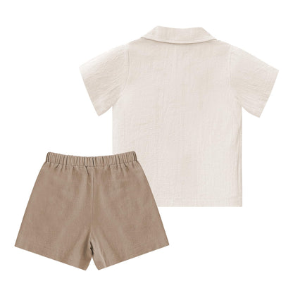 XMWEALTHY Toddler Baby Boy Summer Clothes Color Block Short Sleeve Button-down Shirt Tops + Cotton Pants Outfit Set