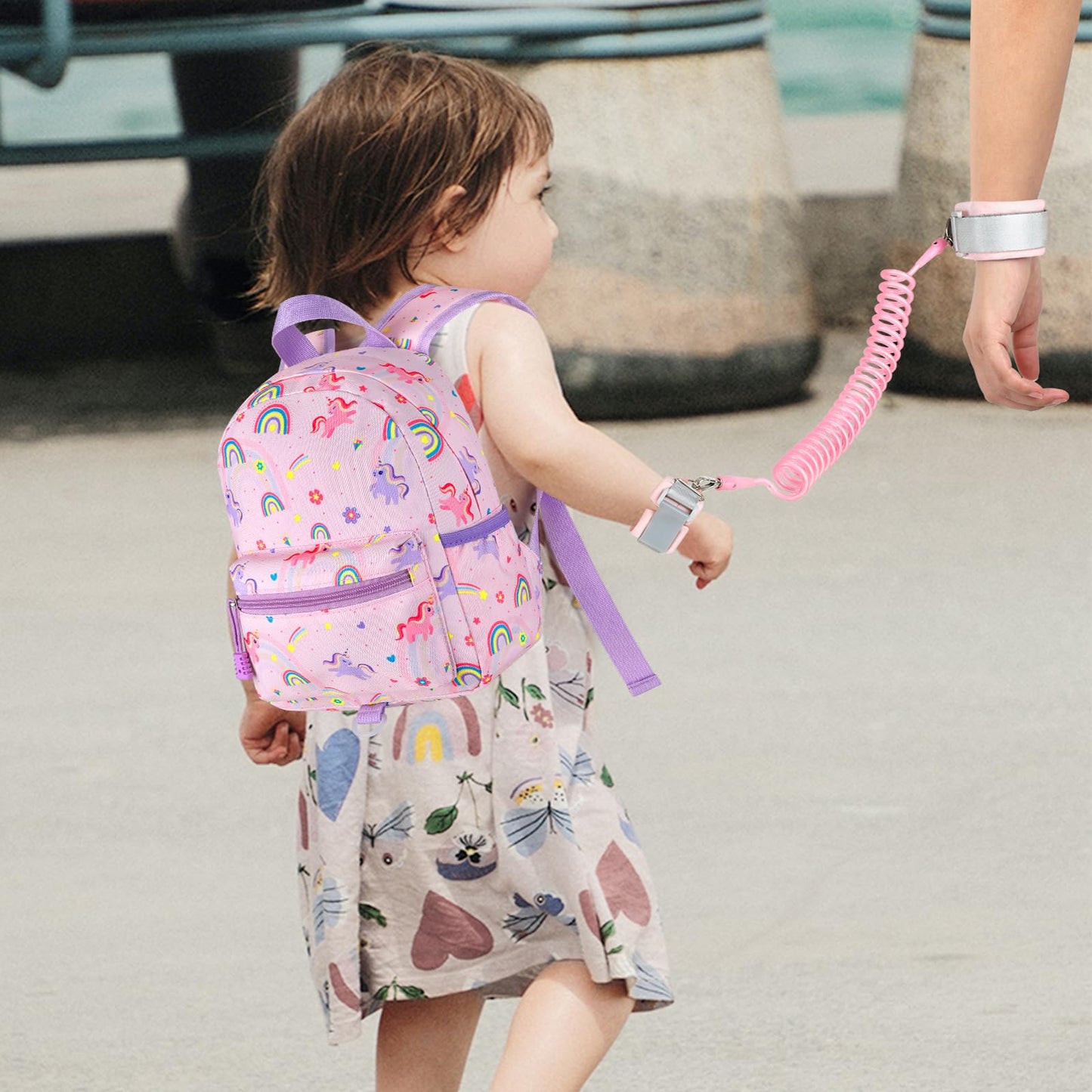 Accmor Toddler Backpack Leash, Cute Unicorn Baby Backpacks with Anti Lost Wrist Link, Mini Kids Backpack Leash Walking Harness for Outdoor Travel, Adorable Backpack Tether for Boys Girls 1-3 (Purple)