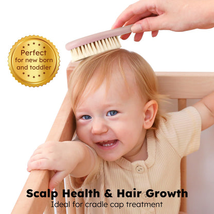 Yoofoss 4 Piece Baby Brush and Comb Set, Wooden Baby Brush with Natural Ultra Soft Goat Hair, Baby Hair Brush for Newborn, Baby Brush Set for Boy Girl