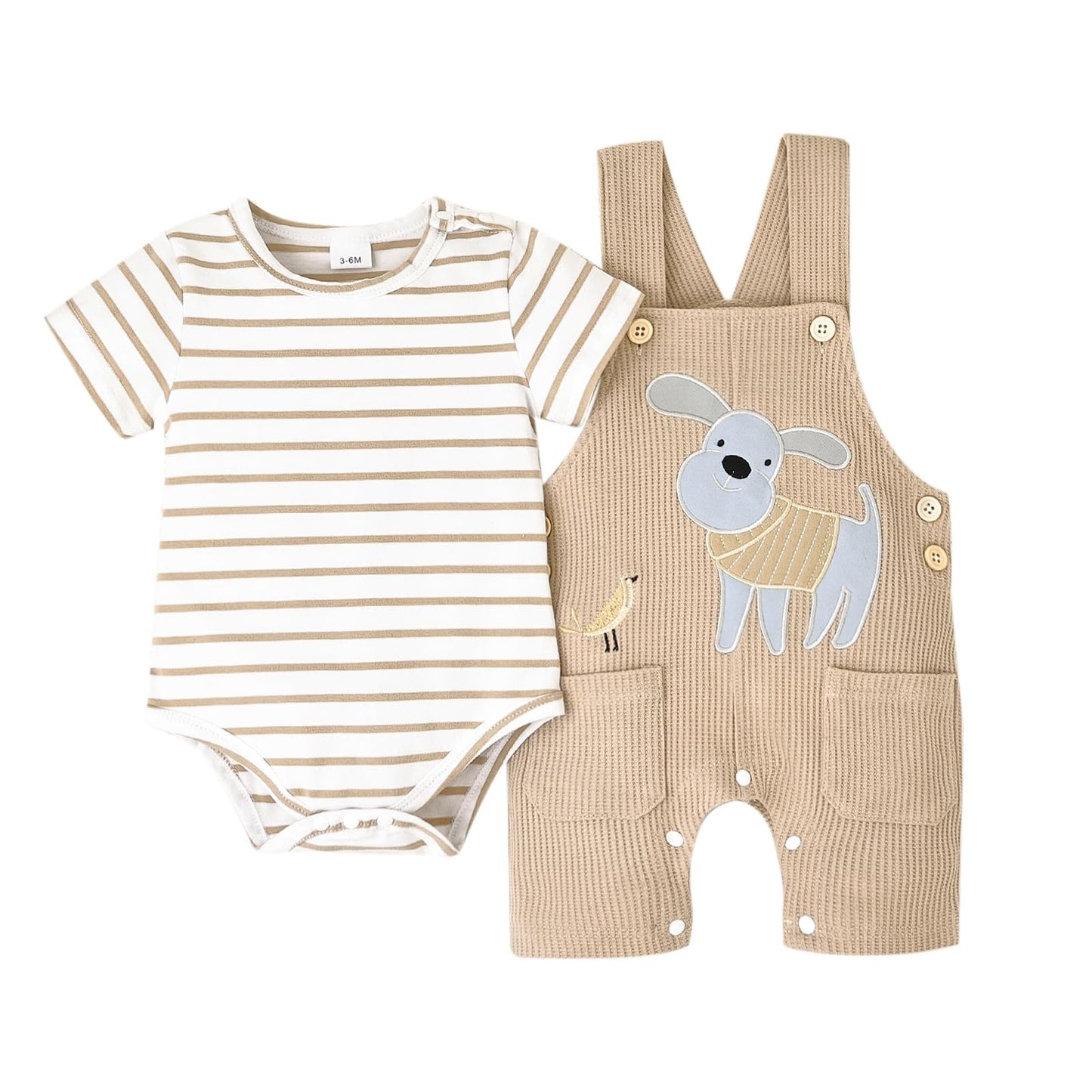 Baby Boy Clothes Infant Summer Outfits Short Sleeve Striped Romper Cute Cartoon Dog Overall Pants Set 2pcs 0-18 Months