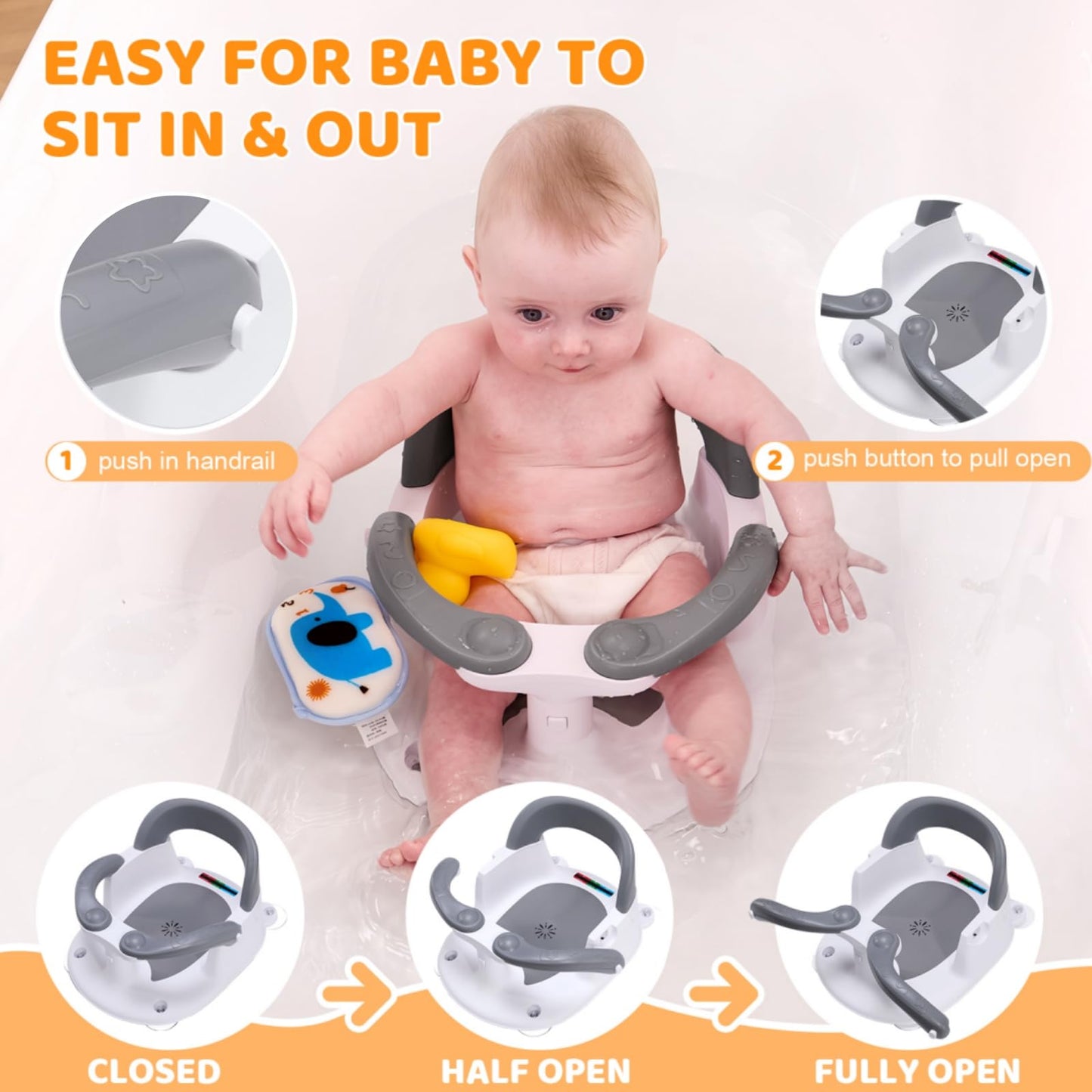 Baby Bath Seat for Babies 6 Months & Up Sitting Up,Infant Bath Seat with Temperature Alert+Open Backrest+on/Off Armrest,Toddler Bath seat Baby Bath Chair for Bathtub,Tub,Sink Pink