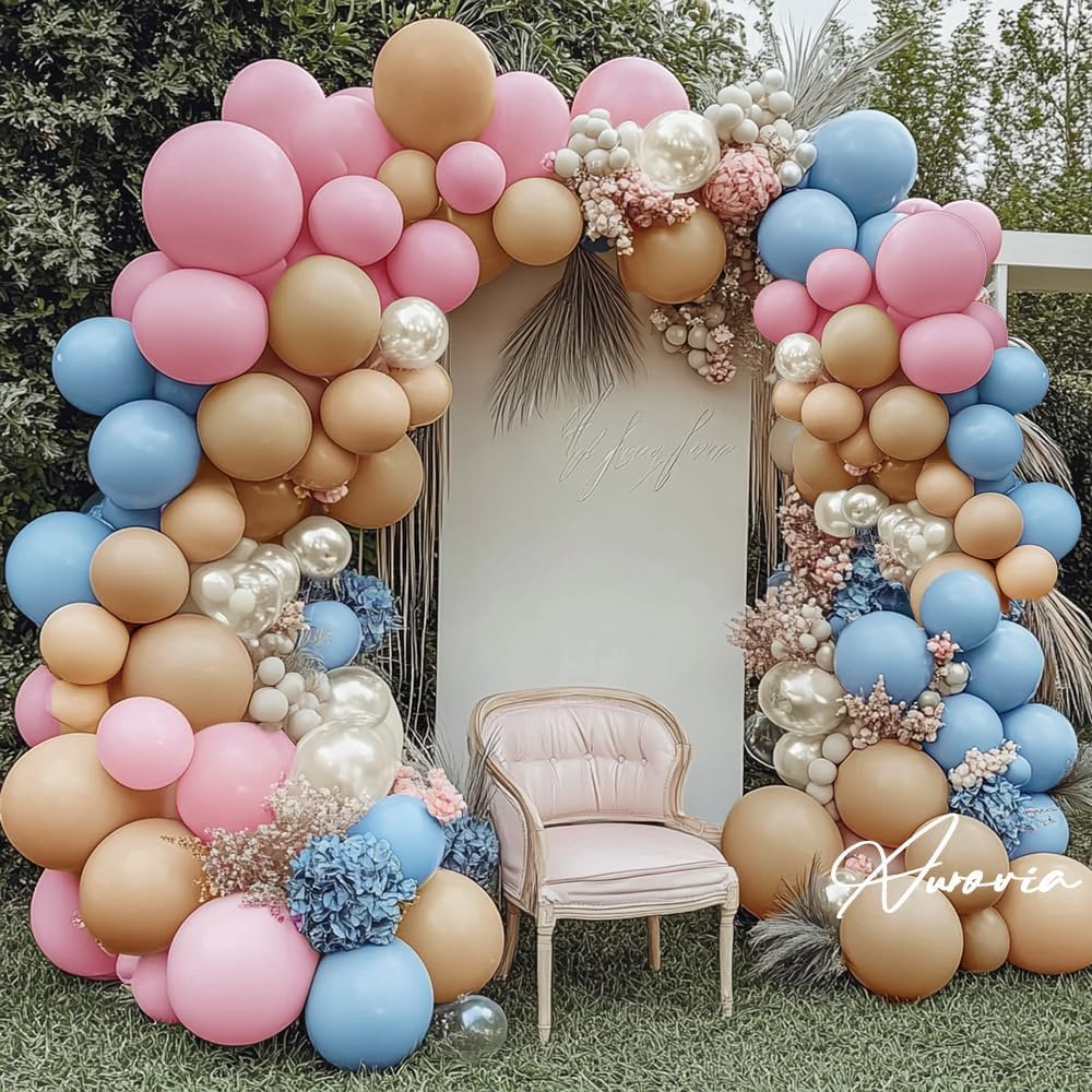 Blue Green Brown Balloon Garland Double Stuffed Dusty Blue Sage Green Balloons Olive White Sand Latex Balloon Arch Kit for Bear Baby Shower Birthday Woodland Wild One Party Decorations
