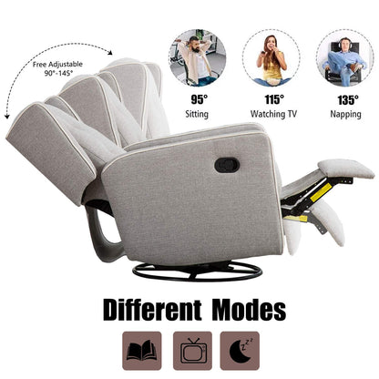 Swivel Rocker Recliner Chair, Nursery Glider Chair, Nursery Rocking Chairs, Manual Reclining Chair, White