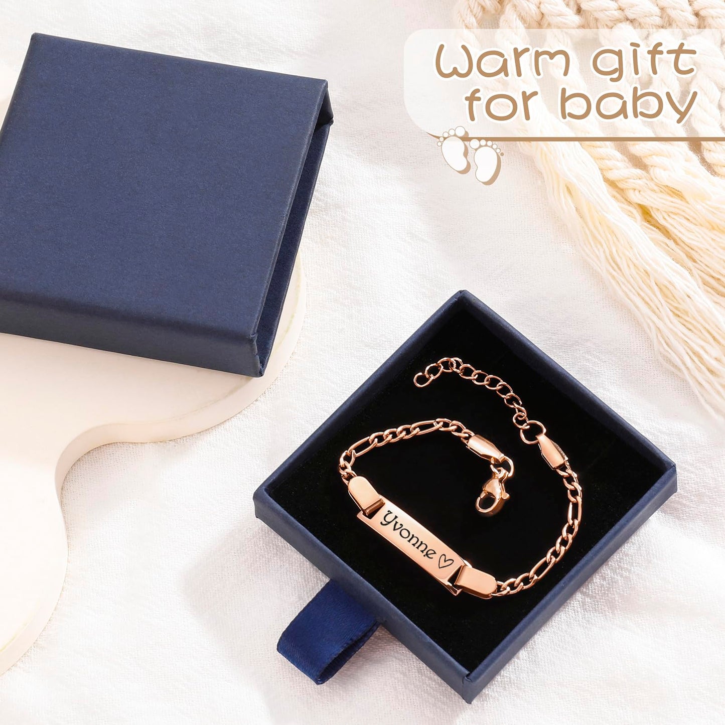 Personalized Baby Name Bracelet, 18K Gold Plated Customized Bracelets Id Protection Bracelet New Born Birthday Gift for Toddler Girls Boys