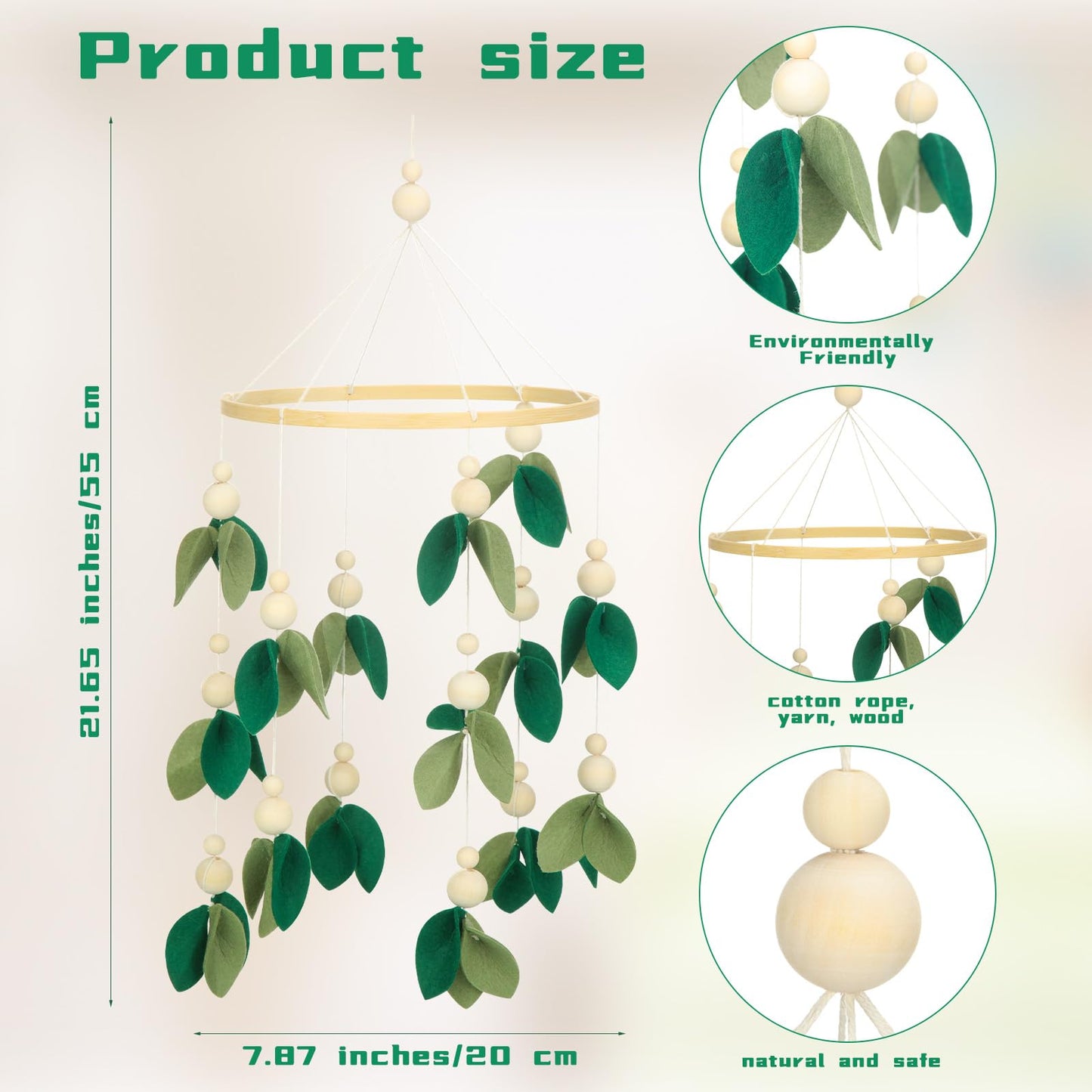Wenqik Baby Crib Mobile for Nursery Green Leaf Dragon Mobile Crib Forest Green Forest Baby Shower Gift for Boys and Girls(Dragon)