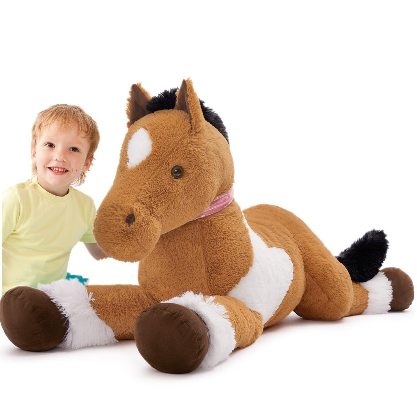 Tezituor 47 Inch Giant Horse Stuffed Animal, 4ft Realistic Chocolate Stuffed Horse Plush Toy, Hugging Soft Horse Pony Plush Pillow for Boys Girls,