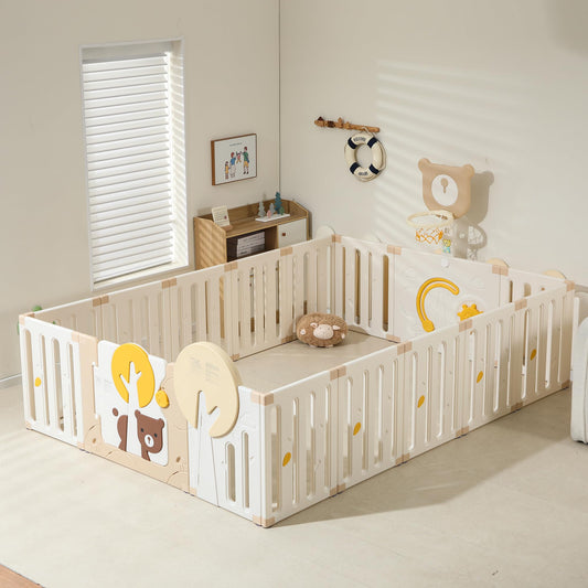 Indoor Baby Playpen with Adjustable Game Panel, Drawing Board, Basketball Hoop, and Safety Door Shape, Portable and Stable Indoor Children's Playground（70.9”*47.2“）