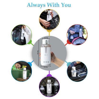 IXTECH Portable Water Warmer for Baby Formula, Milk Warmer for Travel, 10 oz., Electric Warming with Adjustable Temperature Control, Leak-Resistant Spout, Rechargeable and Wireless