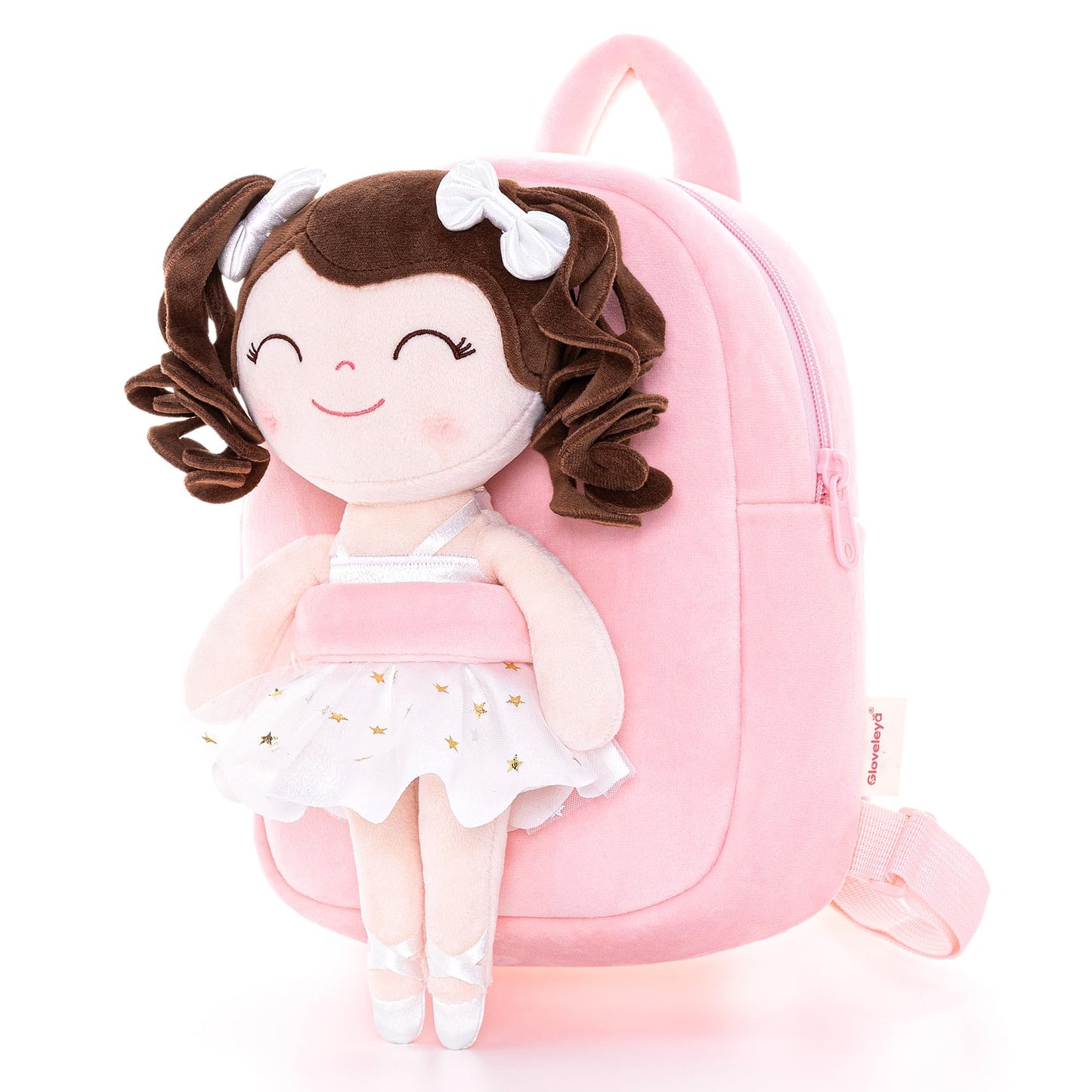 Gloveleya Toddler Backpack Baby Ballerina Girl Gifts Plush Curly Hair Ballet Backpack - Black Blonde 9 inches