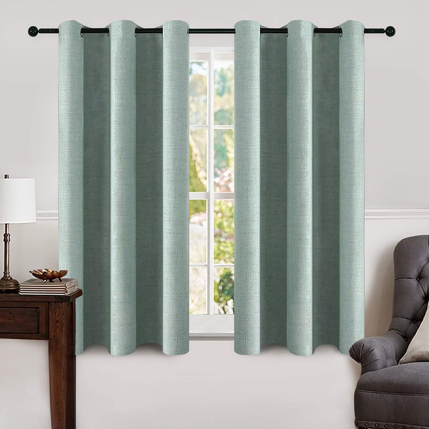 MIULEE 100% Blackout Linen Textured Curtains for Bedroom Solid Thermal Insulated Natural Beige Grommet Room Darkening Curtains & Drapes Luxury Decor for Living Room Nursery 52 x 84 Inch (2 Panels)
