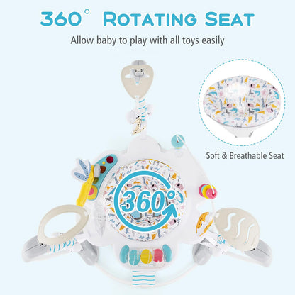 INFANS Baby Activity Center, 3 in 1 Play Center Jumpers and Bouncers with Music, Lights, Interactive Toys, 360°Rotating Seat, 3 Adjustable Heights, Exersaucer Learning Toys for Baby 6-12 Months (Blue)