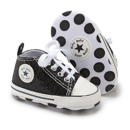 Unisex Baby Girls Boys Canvas High-top Shoes, Newborn Infant Anti-Slip Soft Sole Frist Walking Breathable Sneakers