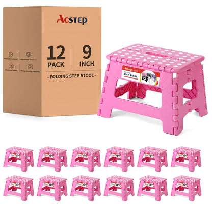 ACSTEP Folding Step Stool 9'' Tall Kids Step Stool Holds Up to 300 lb Plastic Foldable Step Stools for Kids Non-Slip Surface with Carry Handle Collapsible Stool for Home, Outdoor and Indoor(Black)