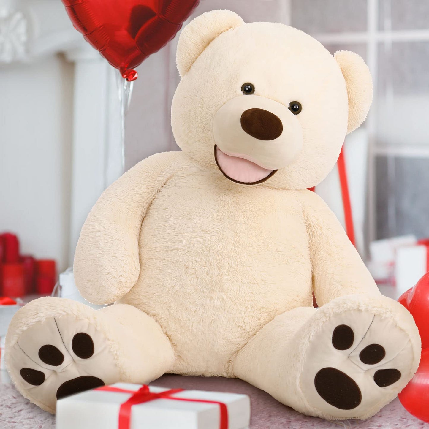 MorisMos Smile Giant Teddy Bear, 51inch Large Stuffed Bears with Big Footprints, Big Stuffed Animals Cuddly Plush Gifts for Girlfriends, Boyfriend, Dark Brown