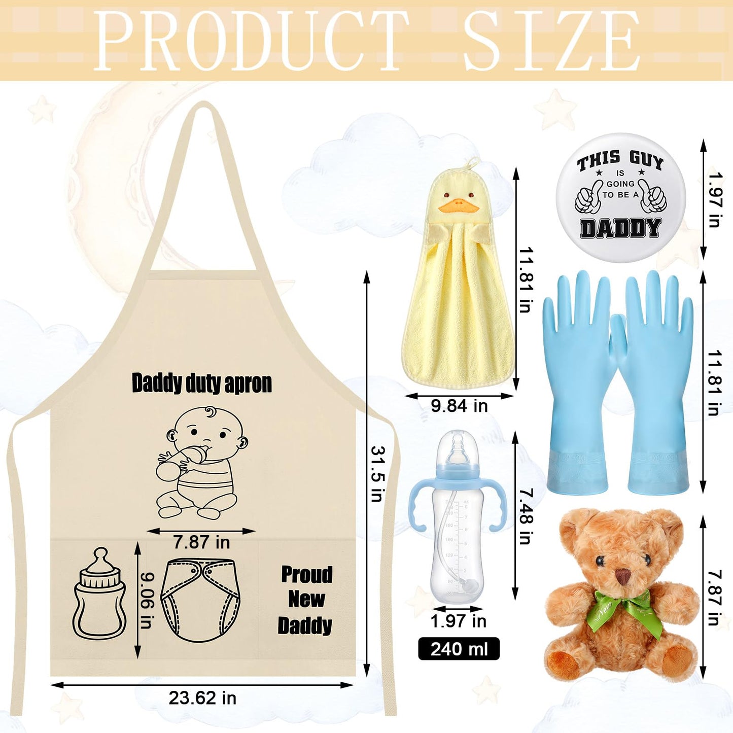 7 Pcs Daddy Duty Apron Diaper Duty Apron New Dad Gifts for Baby Shower Gender Reveal First Time New Dad Gifts (Black,Classic)