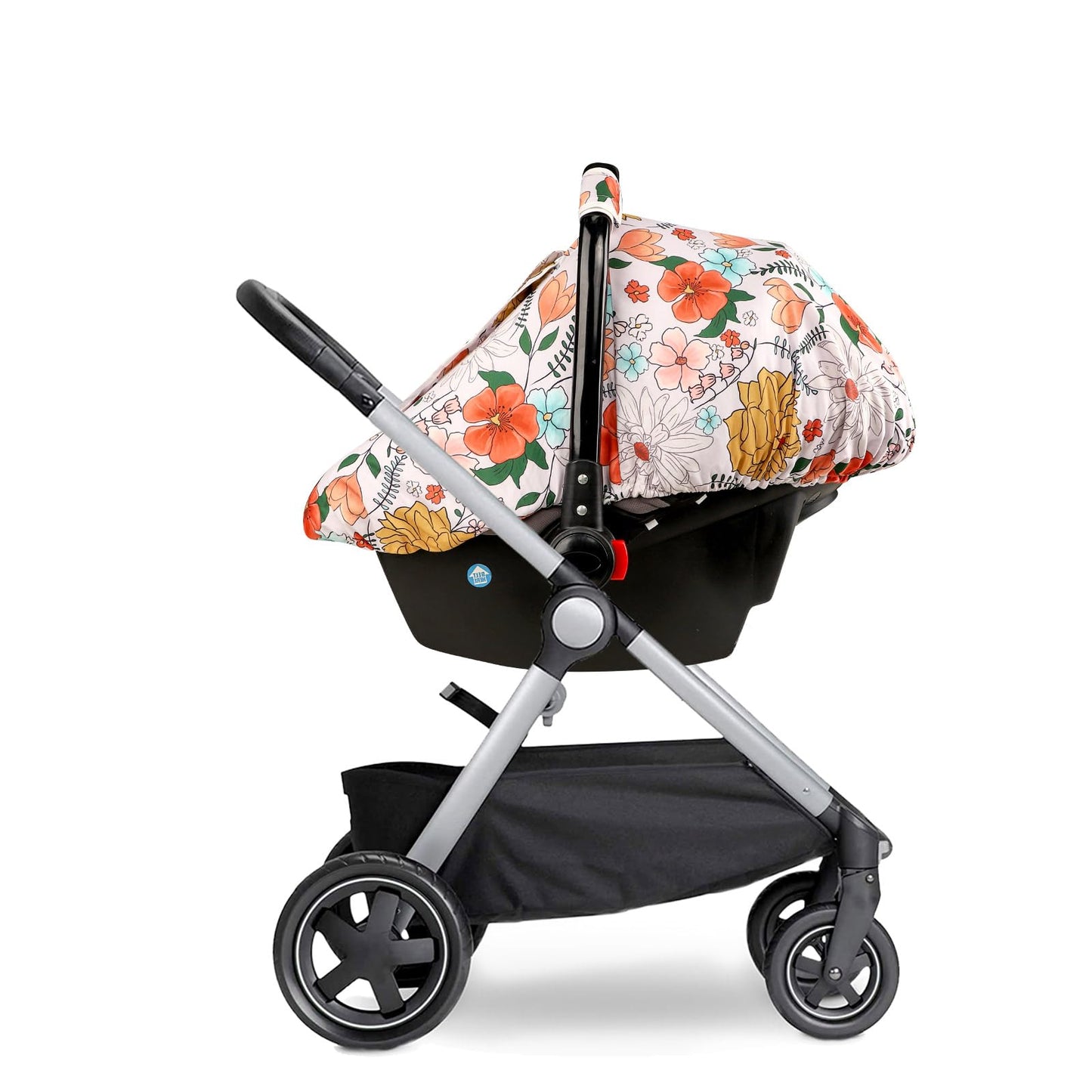 Pea Pod Car Seat Cover Baby, Infant Car Seat Canopy Covers for Newborn with 2 Layers Windows of Breathable Mesh Fabric, Lightweight Polyester/Soft Minky Dot Backing (Floral & Rainbow)