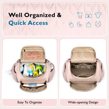 mommore Diaper Bag Small Diaper Backpack Stylish Baby Travel Backpacks with Insulated Pockets, Changing Pad, Stroller Straps