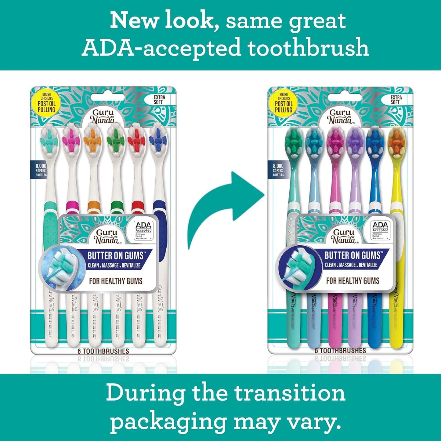 GuruNanda Butter On Gums Toothbrush, ADA Accepted, with 8000+ Ultra Soft Softex Bristles for Sensitive & Receding Gums, Perfect for Whiter Teeth, 8 Ct