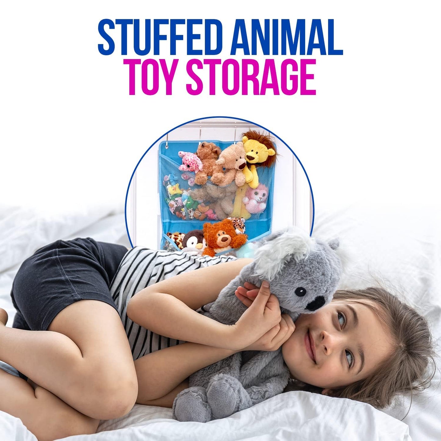 Lilly's Love Corner Stuffed Animal Toy Storage Hanging Organizer | 5 Expandable Mesh Net Pockets, Stores Loads of Plush Toys | Large Plushie Display for Boys, Girls | Pink