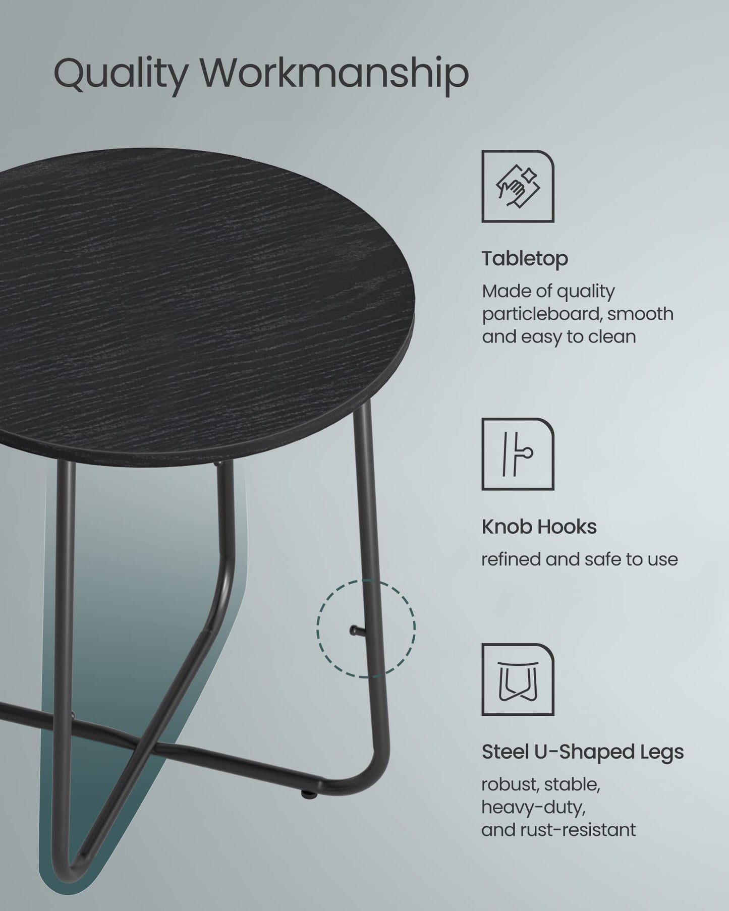 VASAGLE End Table, Small Bedside Table with Fabric Basket, Modern Nightstand, Round Side Table, for Living Room, Bedroom, Matte White and Camel Brown ULET223W10