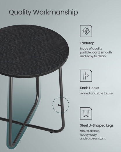 VASAGLE End Table, Small Bedside Table with Fabric Basket, Modern Nightstand, Round Side Table, for Living Room, Bedroom, Matte White and Camel Brown ULET223W10