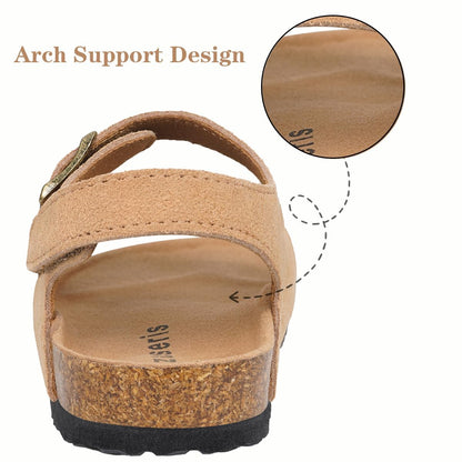 ZUSERIS Kids Toddler Sandals Boys Girls Cork Footbed Sandal Comfort Double Buckle Slip On Slippers with Adjustable Back Strap