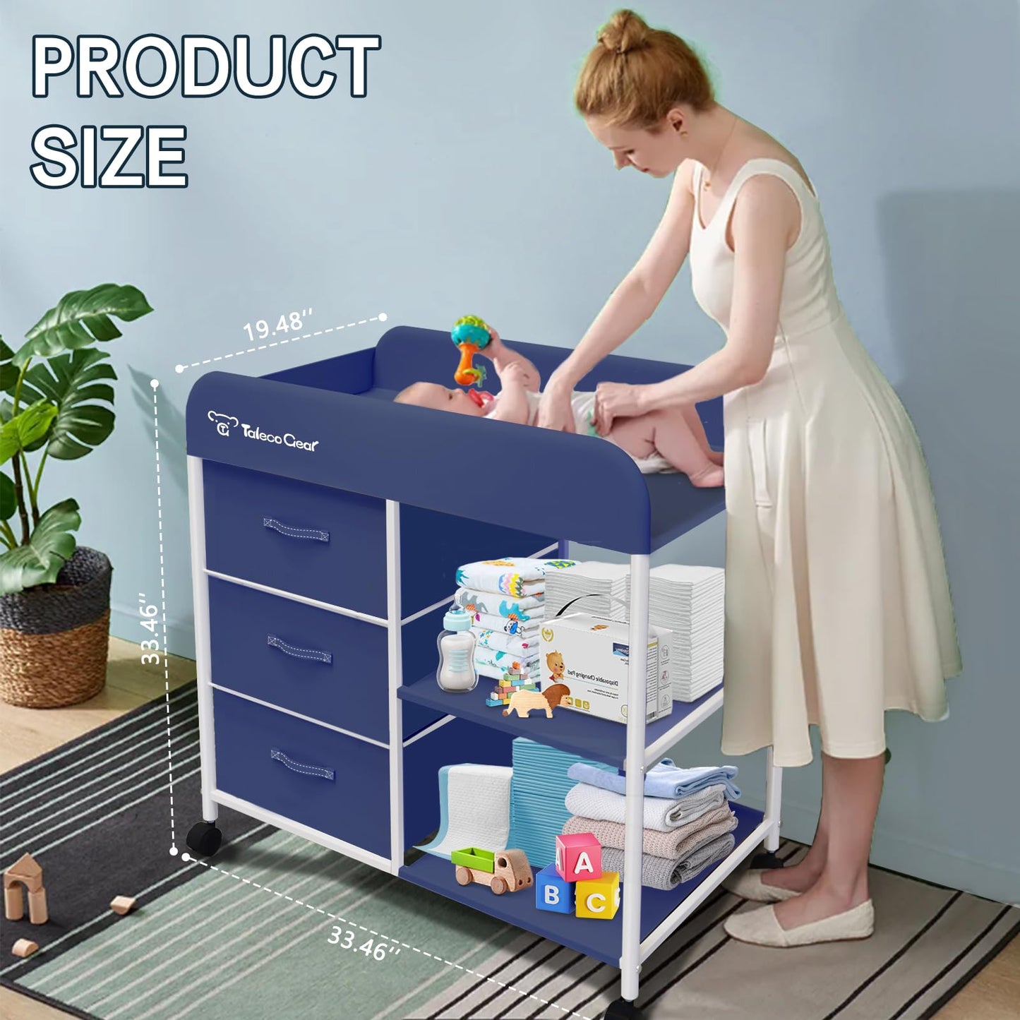 G TALECO GEAR Baby Changing Table, Portable Changing Table, Diaper Changing Station with Waterproof Pad, Changing Table Dresser with 3 Storage Baskets, Mobile Nursery Organizer for Newborn Essentials