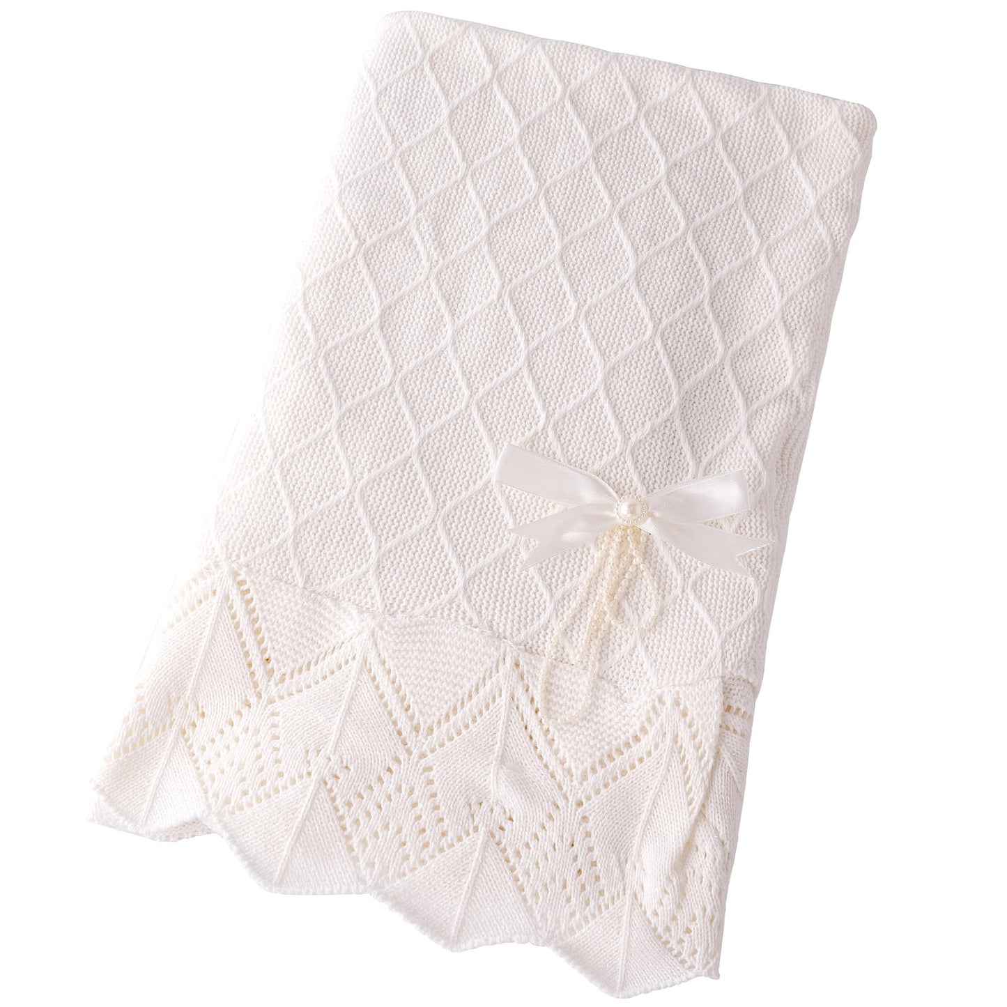 Booulfi Knit White Baby Blankets Neutral,Crib Stroller Newborn Blankets for Boys Girls,Cotton Lace Crochet Winter Blanket Nursery Blanket New Baby Essentials, 38X39