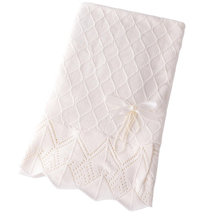Booulfi Knit White Baby Blankets Neutral,Crib Stroller Newborn Blankets for Boys Girls,Cotton Lace Crochet Winter Blanket Nursery Blanket New Baby Essentials, 38X39