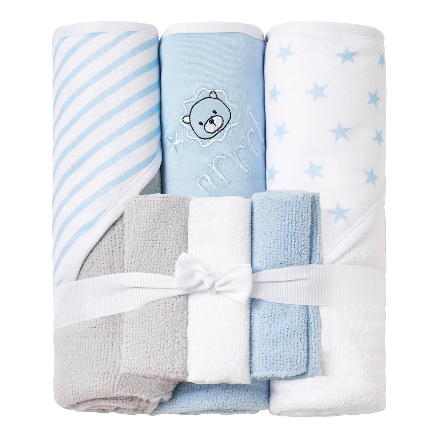Viviland Baby Towels and Baby Wash Cloths Set Hooded Baby Towels Baby Wipes Absorbent Bath Face Towels Burp Cloths or Face Towels for Girl Boy 6-Pack Size 28 x 28 Inch(Elephant Flower)