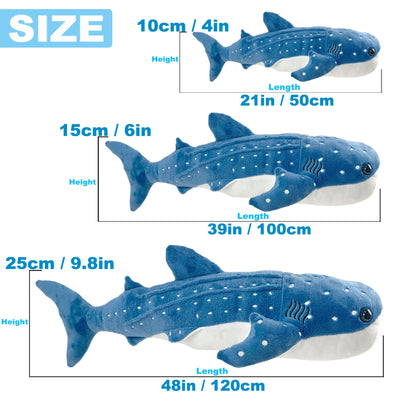 39 Inch Whale Shark Stuffed Animal – Giant Plush Shark Pillow Toy, Realistic Big Whale Shark Plushie for Kids and Ocean Lovers, Large Cuddly Gift